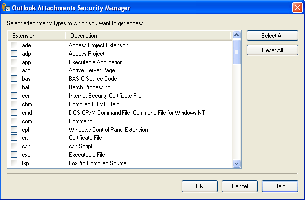 Outlook Attachments Security Manager screen shot