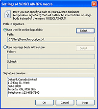 Configuring setting for DISCLAIMER macro